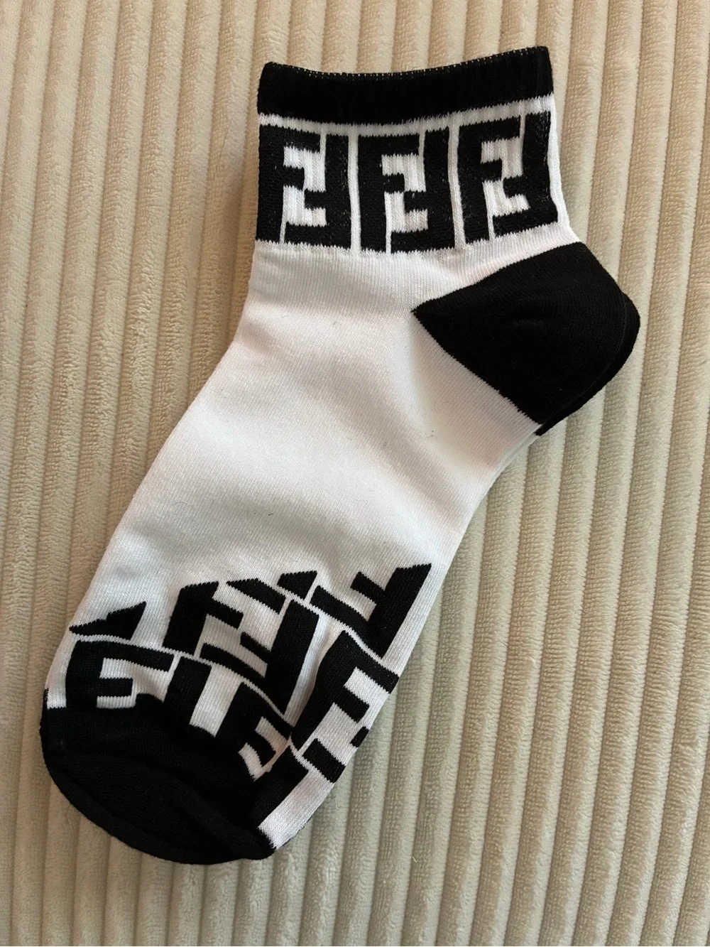 Fendi White & Black FF Logo Ankle Socks